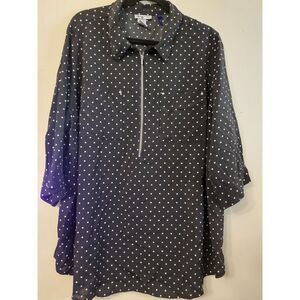 Catherine's Black Polka Dot Popover Tunic Top Women‎ Petite Plus Sz 2XWP Mature